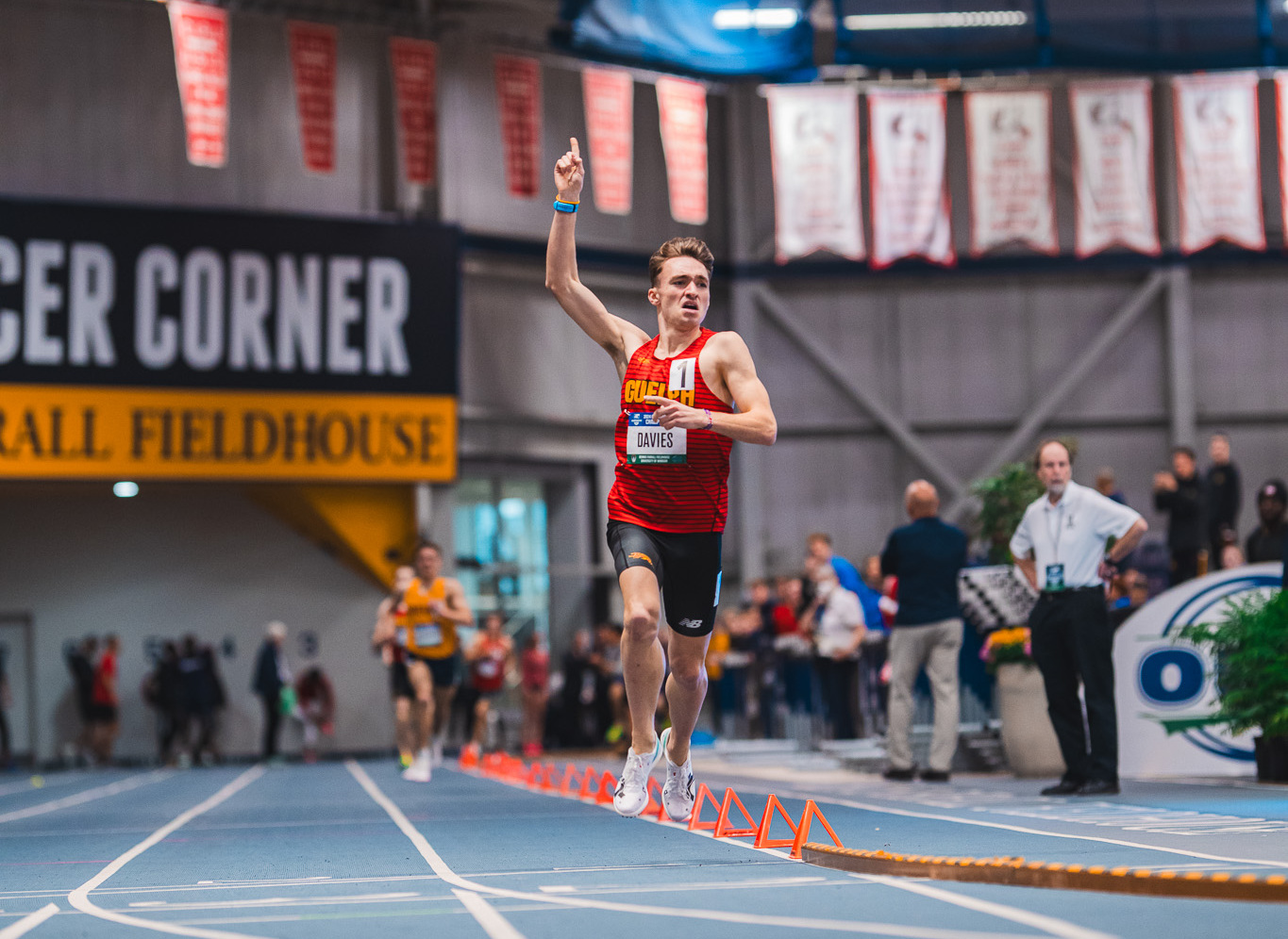 Image of Guelph Gryphon Men's Track athlete Max Davies running on the track.