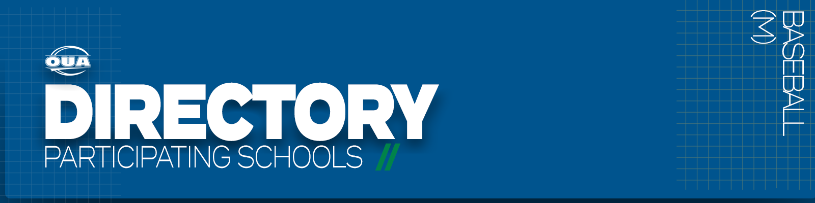 Predominantly blue graphic with large white text on the left side that reads 'Directory, Participating Schools' and small white vertical text on the right side that reads &lsquo;Baseball&rsquo;